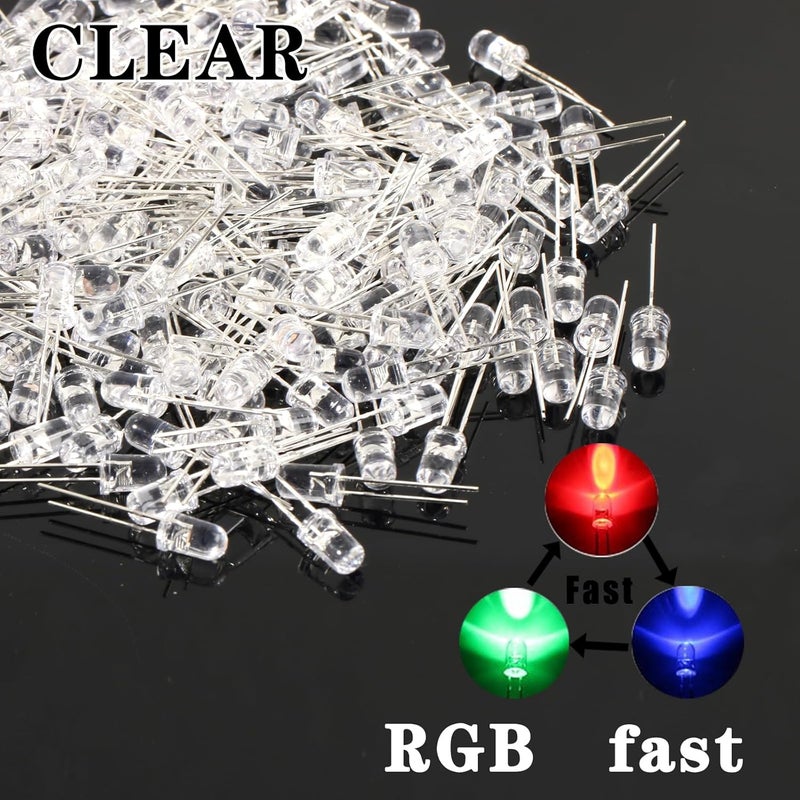 Juasky 150pcs 5mm LED Diode Lights,Light Emitting Diodes,Red LED for Science Experiment DIY Projects (Clear-Fast RGB Flash) - Image 3